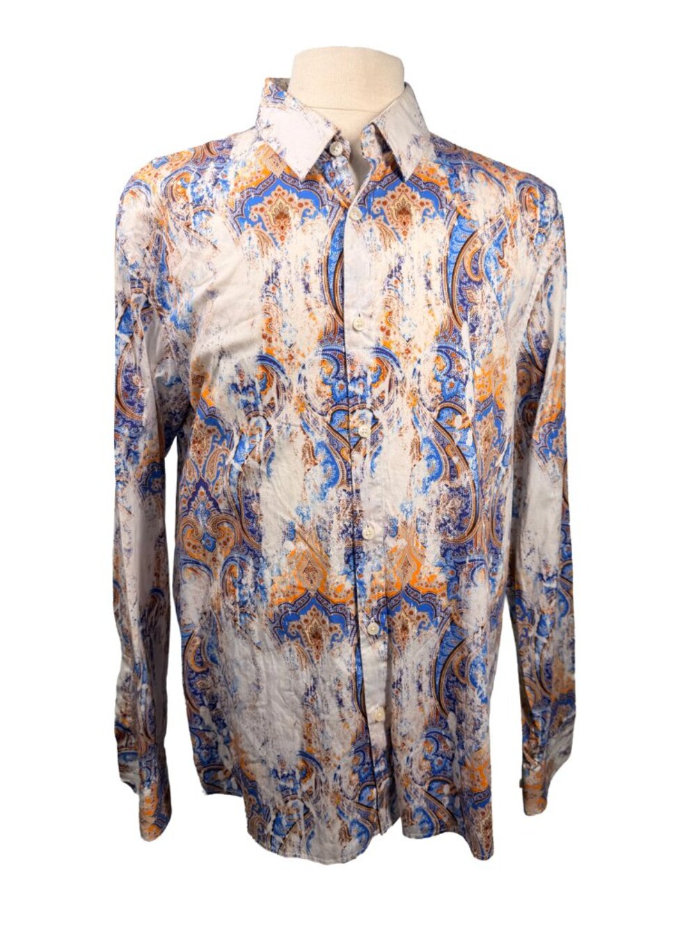 John Lennon Mens XL Paisley Shirt Blue Orange 100% Cotton Long Sleeve Button Up